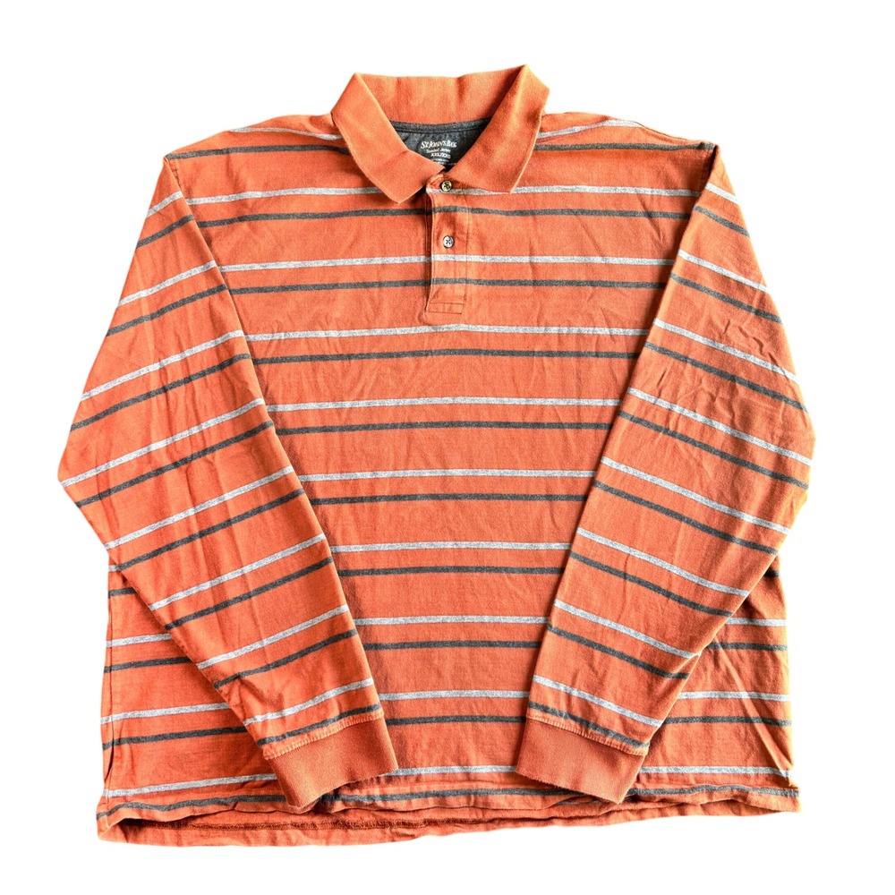 ST JOHNS BAY Mens‎ Long Sleeve Striped Polo Shirt Orange Grey XXL